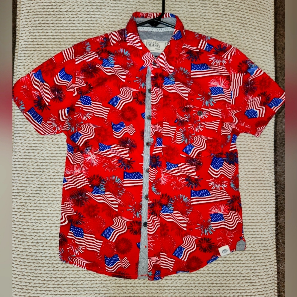 American flag, short sleeve shirt. Boys